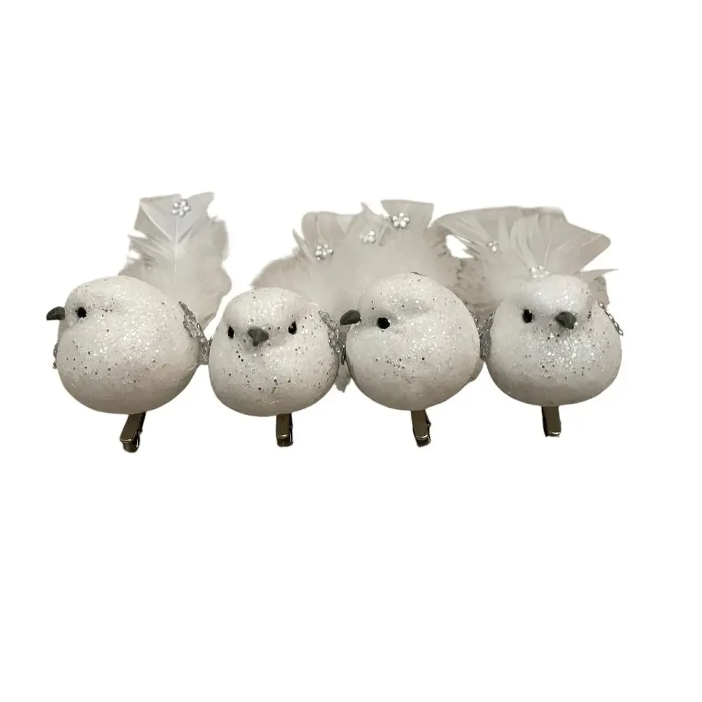 Rachel Roy Rhinestone Feathered Dove Christmas Tree Clips Set of 4 White New